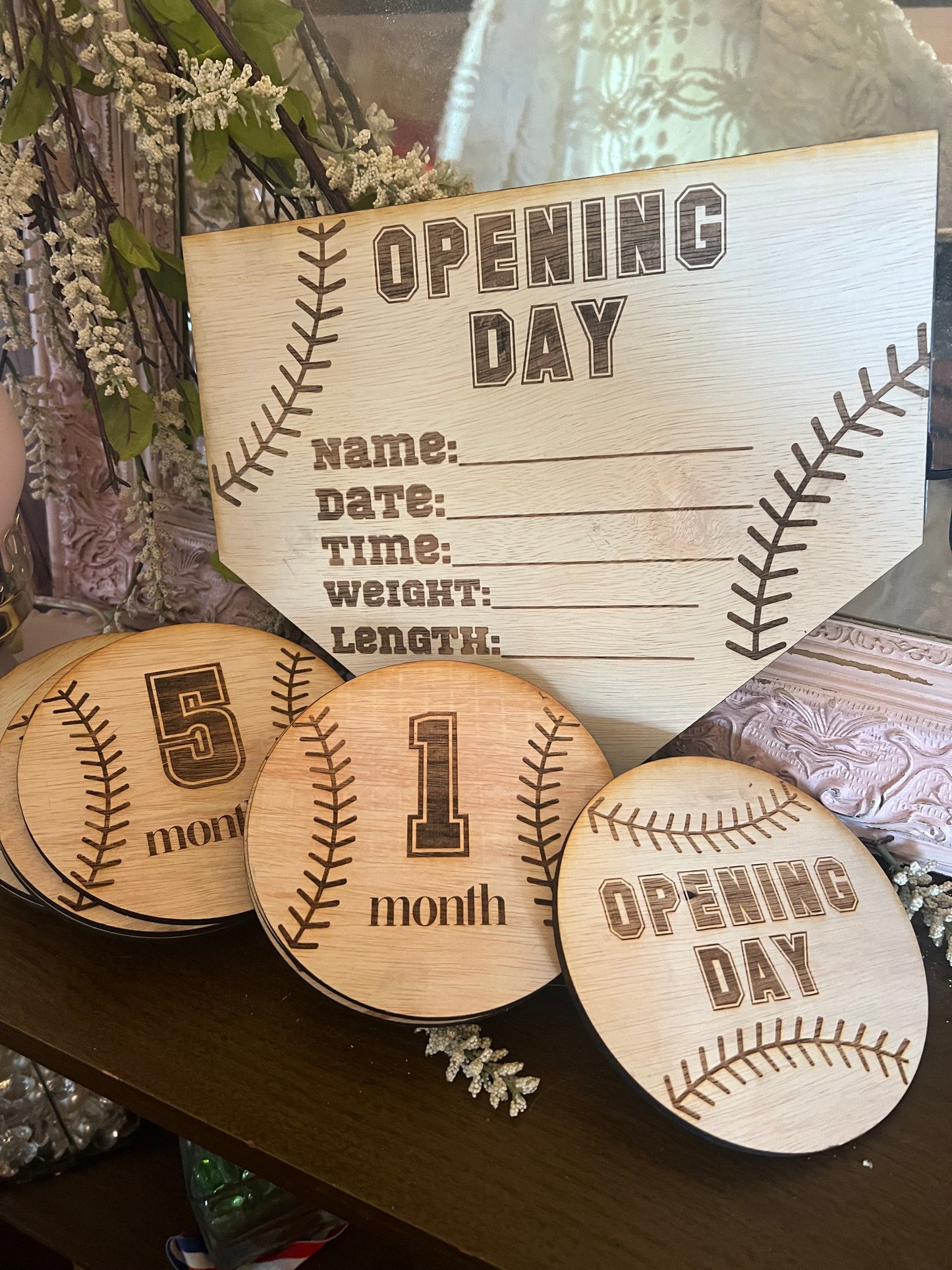 Baseball baby announcement and monthly milestones