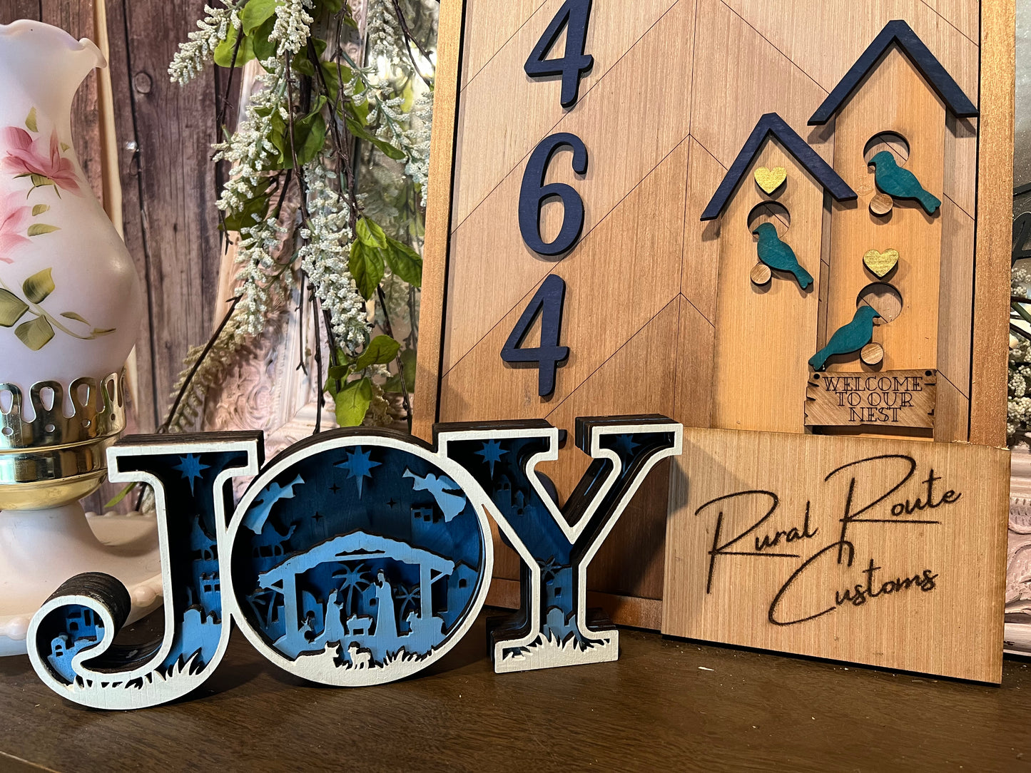 Joy nativity in blue
