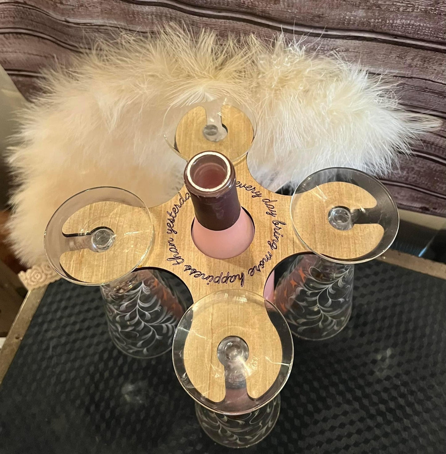Custom wine bottle/glass holder